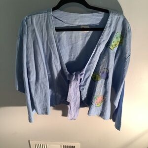 odile top, size Small  hand decorated tie top.  Linen